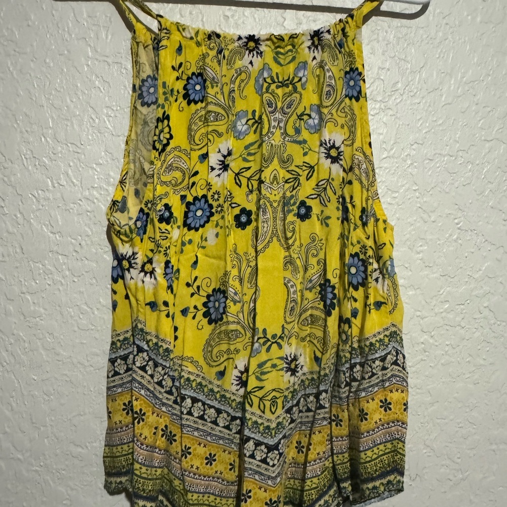 Pleated Yellow and Blue Tank Top